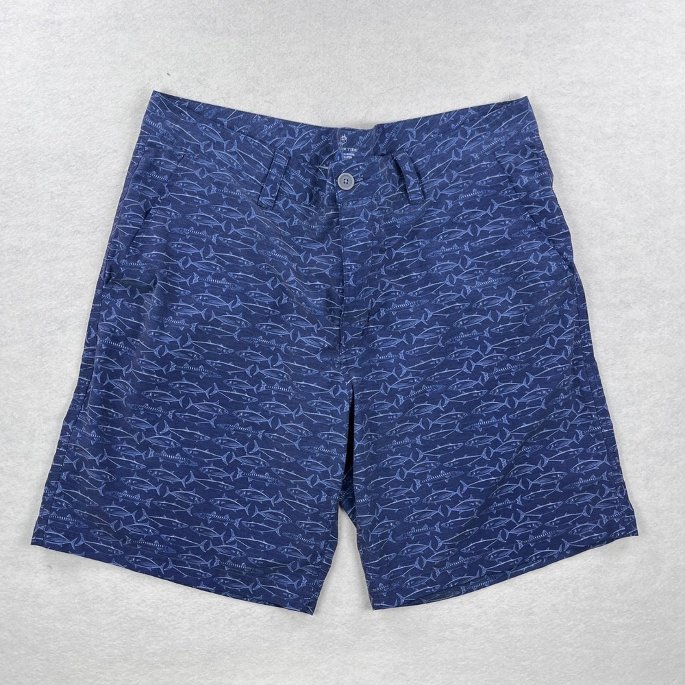 Southern Tide Mens Navy Blue Fish Print Performance Shorts Size 38 Stretch
